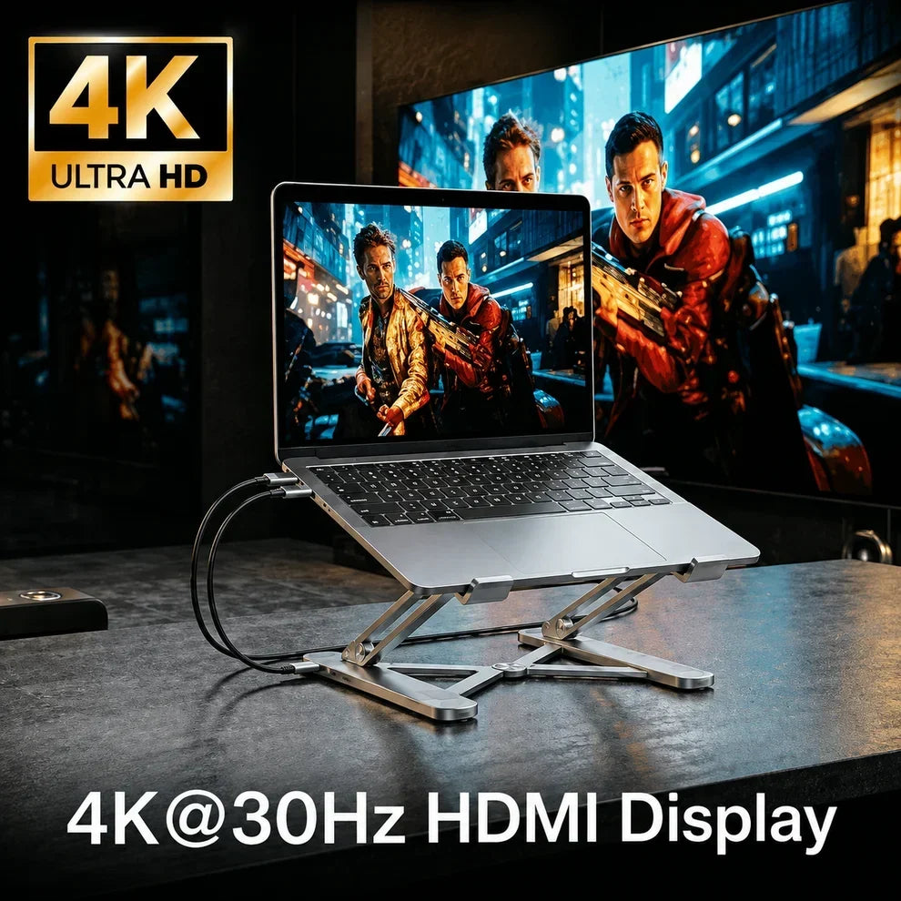 8-in-1 Laptop Docking Station Stand with 4K HDMI, USB Ports & Multi-Device Connectivity